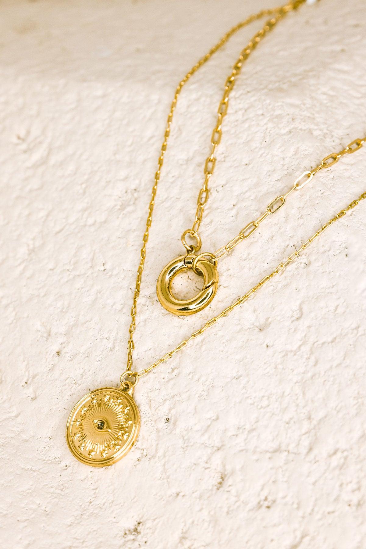 Evil Eye Double Coin Necklace- Gold