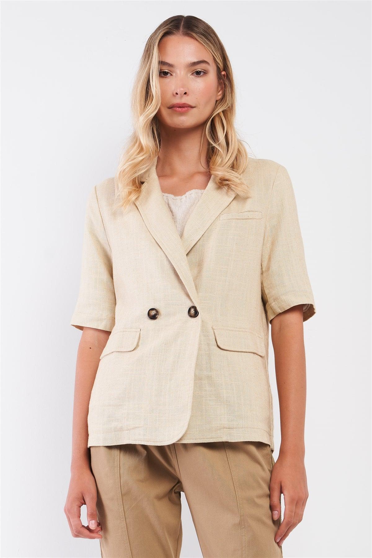 Womens single breasted linen duster coat jacket unlined with free features