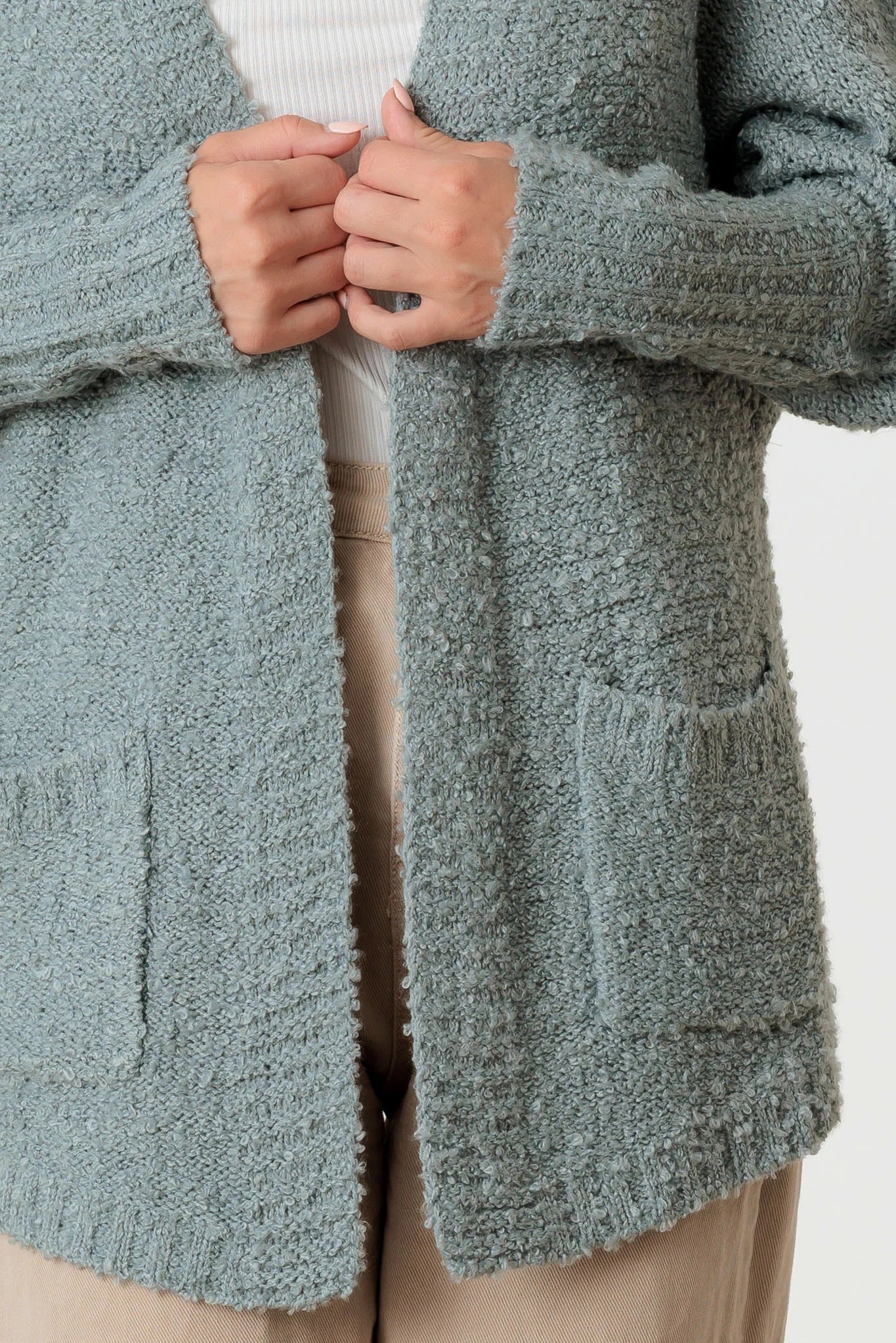 Knit Textured Two Pocket Open Front Cardigan