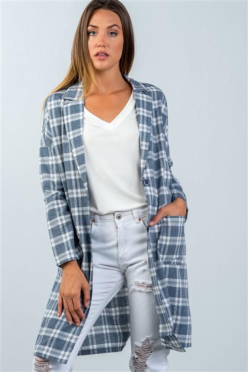 Black Plaid Longline Oversized Blazer /3-2-1 - Tasha Apparel