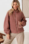 Sherpa Long Sleeve Ribbed Pocket Mock Neck Jacket