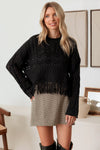 Crochet Hollow Out Fringe Long Sleeve Sweater