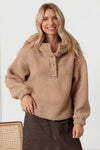 Sherpa Button-Up Two Pocket Hooded Pullover Jacket - Tasha Apparel Wholesale