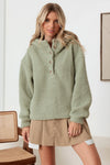 Sherpa Button-Up Two Pocket Hooded Pullover Jacket