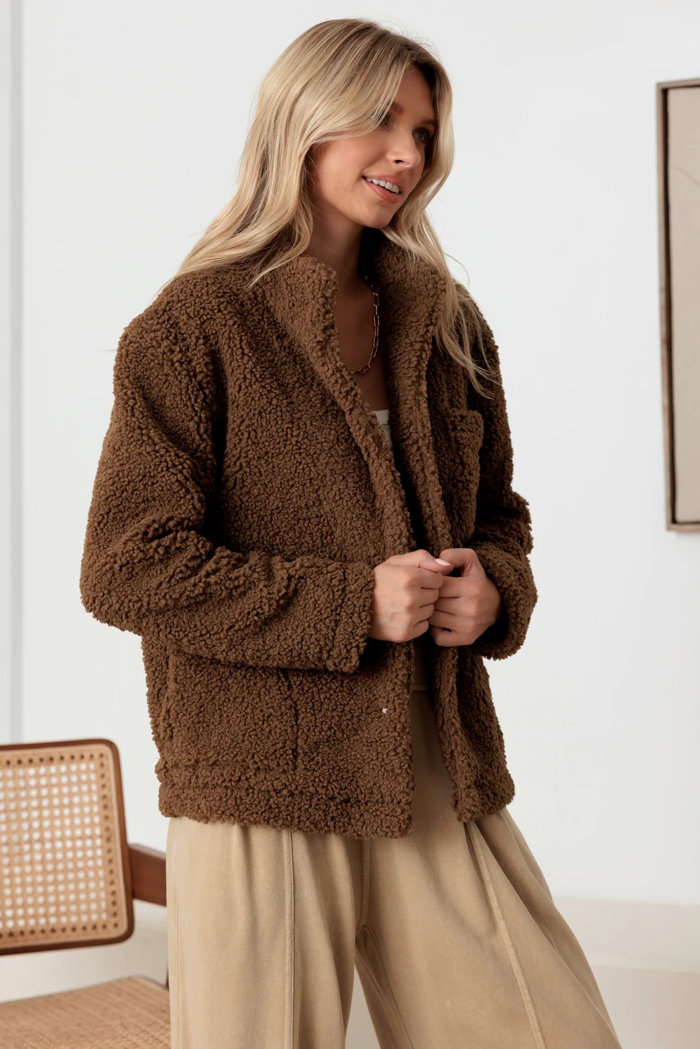 Faux Shearling Long Sleeve Shaggy Jacket