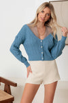 Cable Rhinestone Button-Up Long Sleeve Sweater