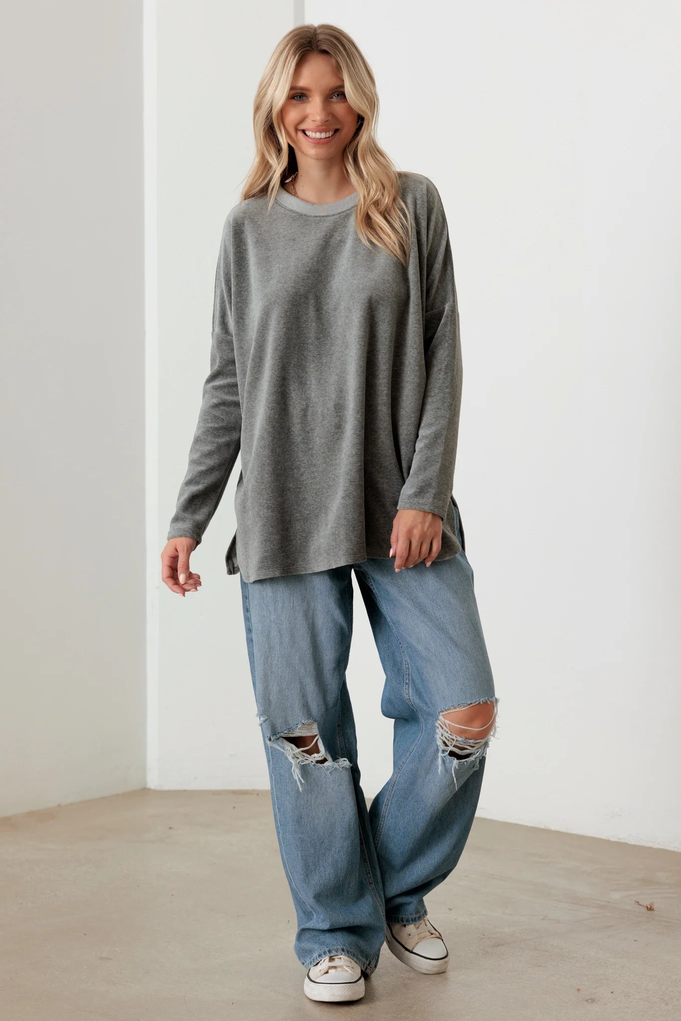 Cotton Blend Velour Long Sleeve Sweatshirt