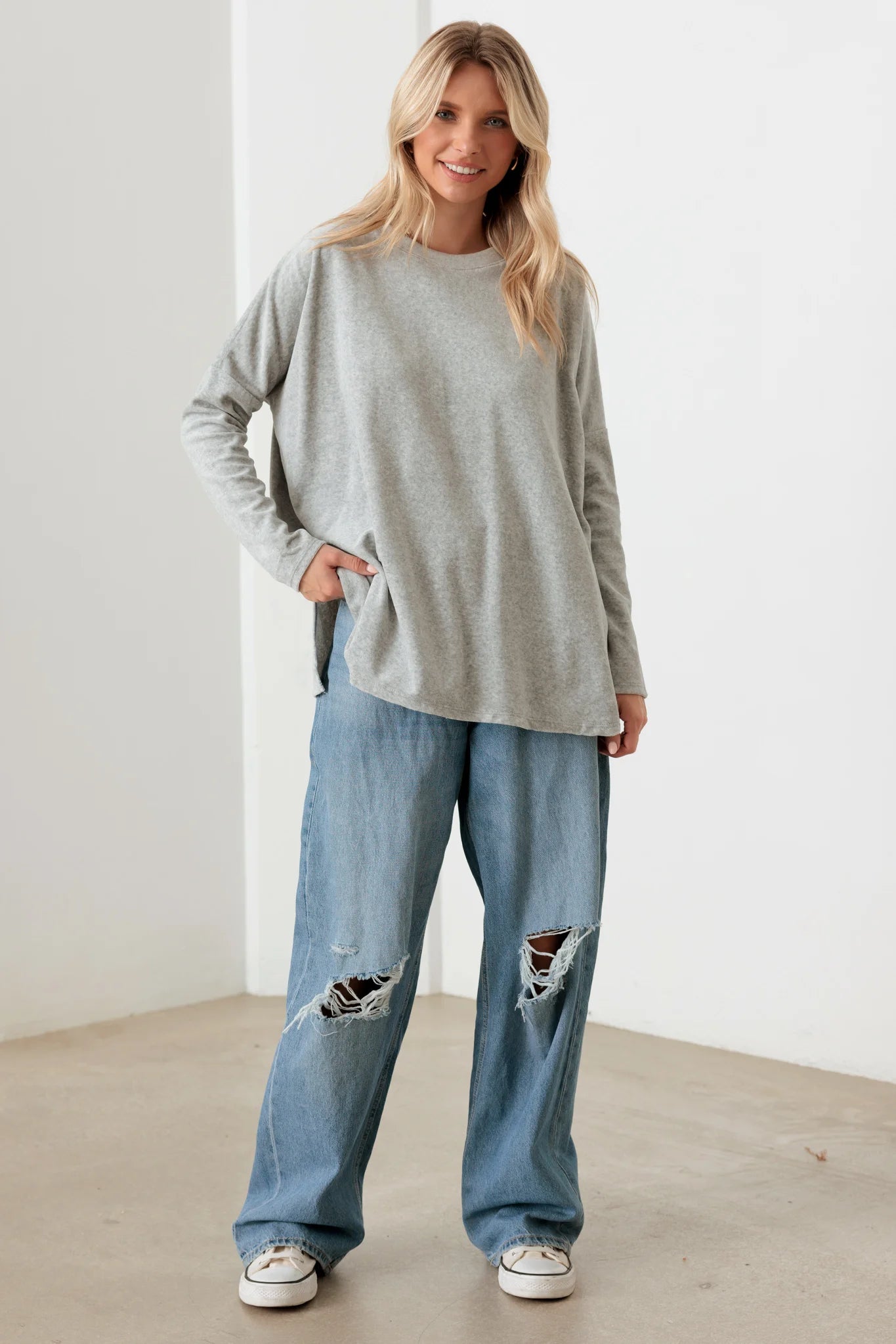 Cotton Blend Velour Long Sleeve Sweatshirt