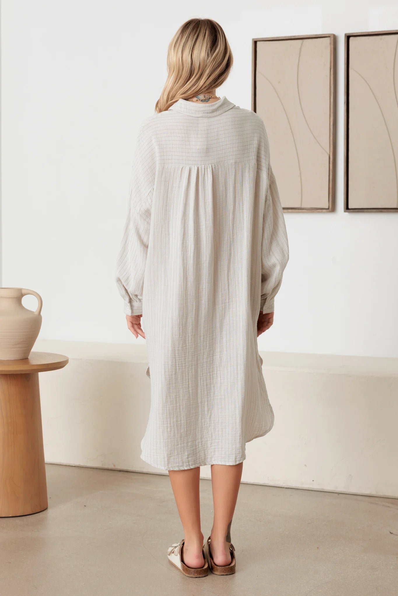 Oversized Pocket High-Low Hem Linen Shirt Dress