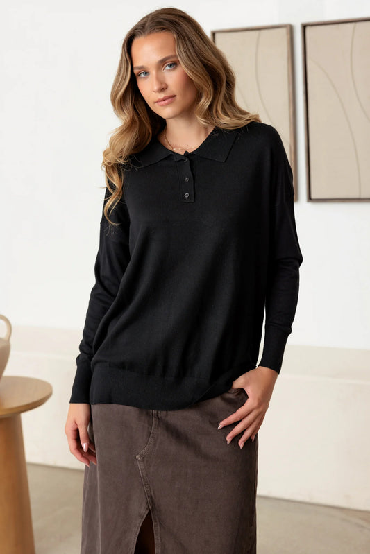 Collar Polo Soft Knit Sweater Top - Tasha Apparel Wholesale