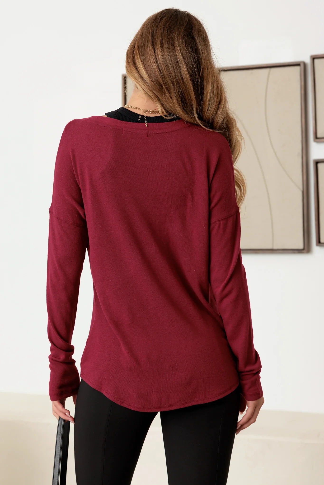 Burgundy V-Neck Long Sleeve Cardigan