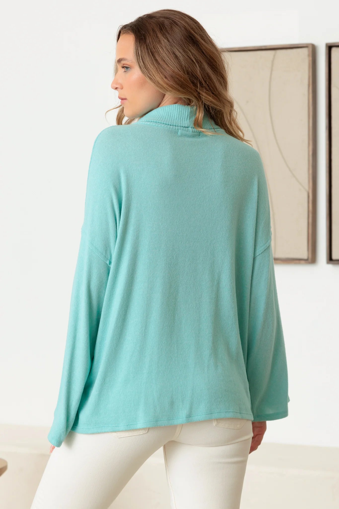 Turtle Neck Wide Long Sleeve Soft Touch Top