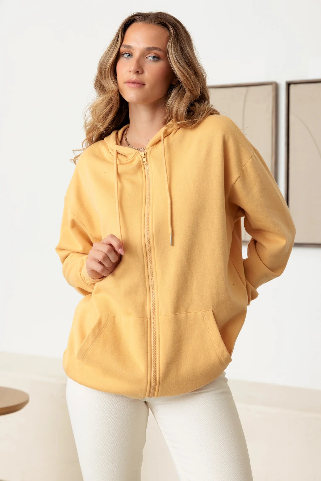 Zip-Up Long Sleeve Two Pocket Hooded  Sweatshirt