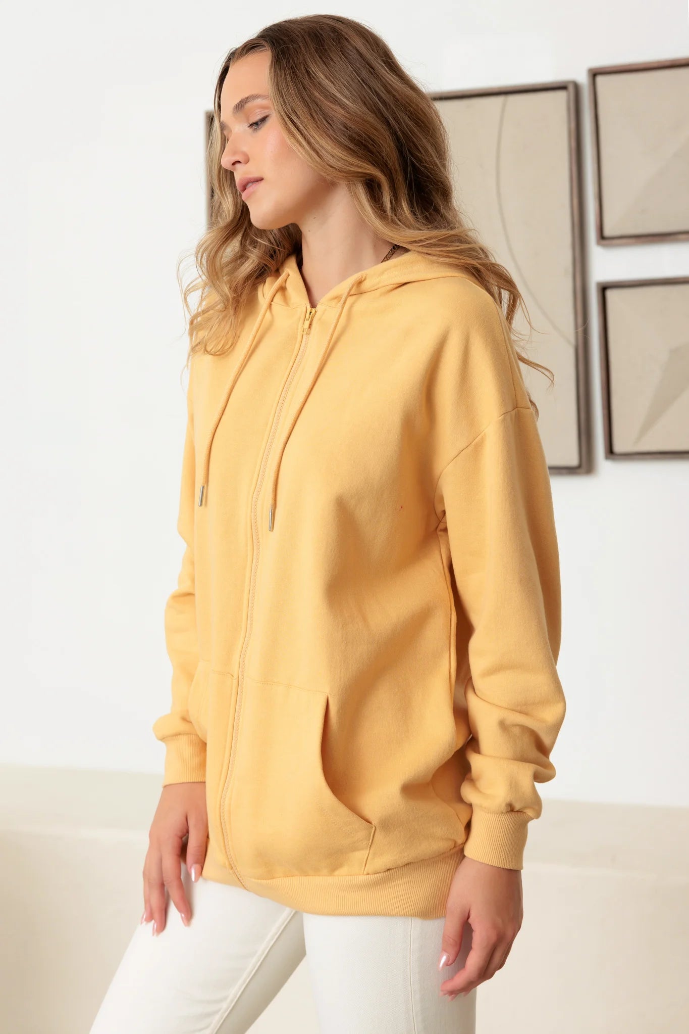 Zip-Up Long Sleeve Two Pocket Hooded  Sweatshirt