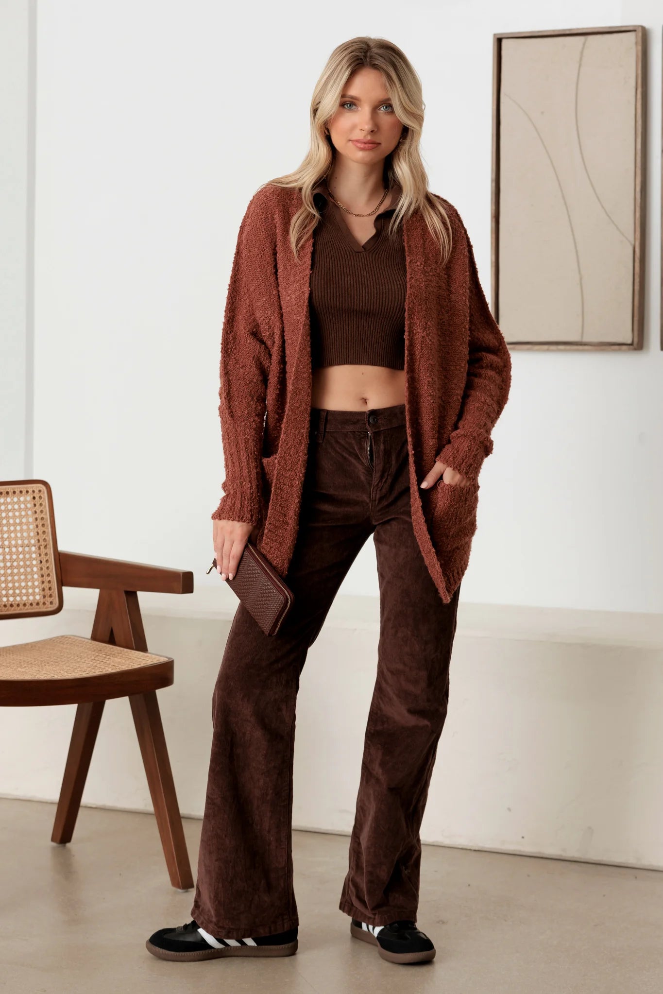 Knit Textured Two Pocket Open Front Cardigan