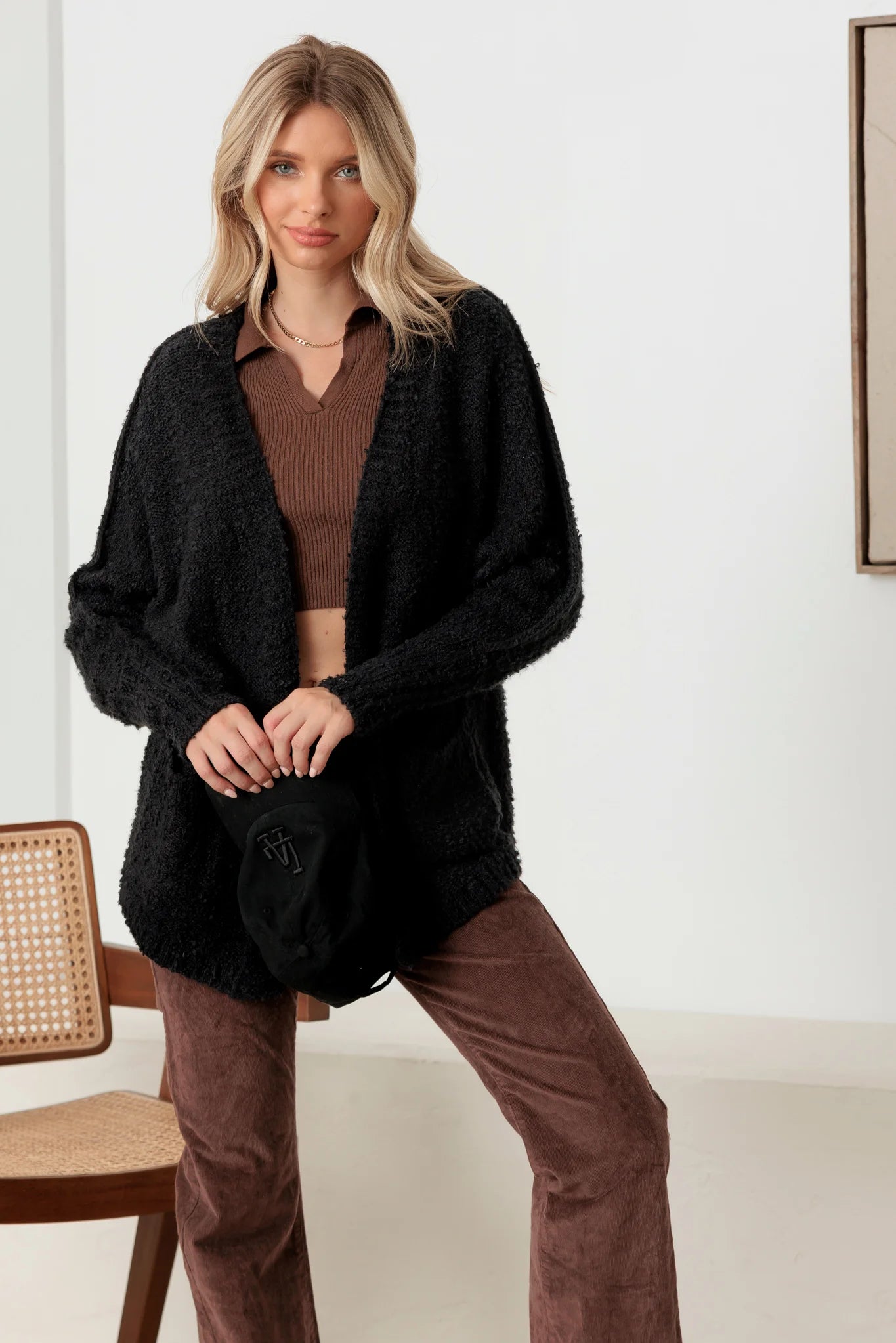 Knit Textured Two Pocket Open Front Cardigan