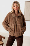 Mock Neck Front Pocket Soft Teddy Jacket