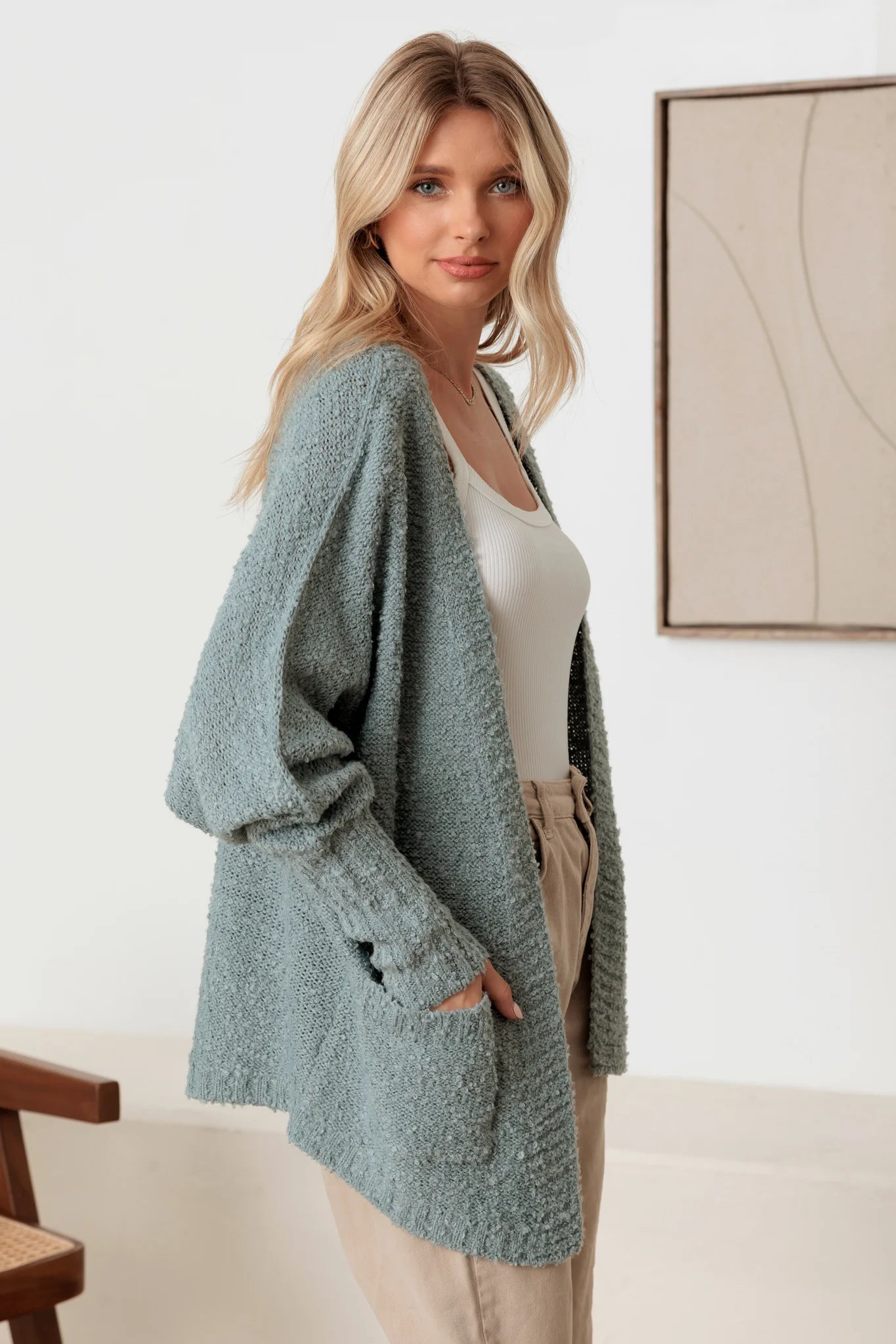 Knit Textured Two Pocket Open Front Cardigan