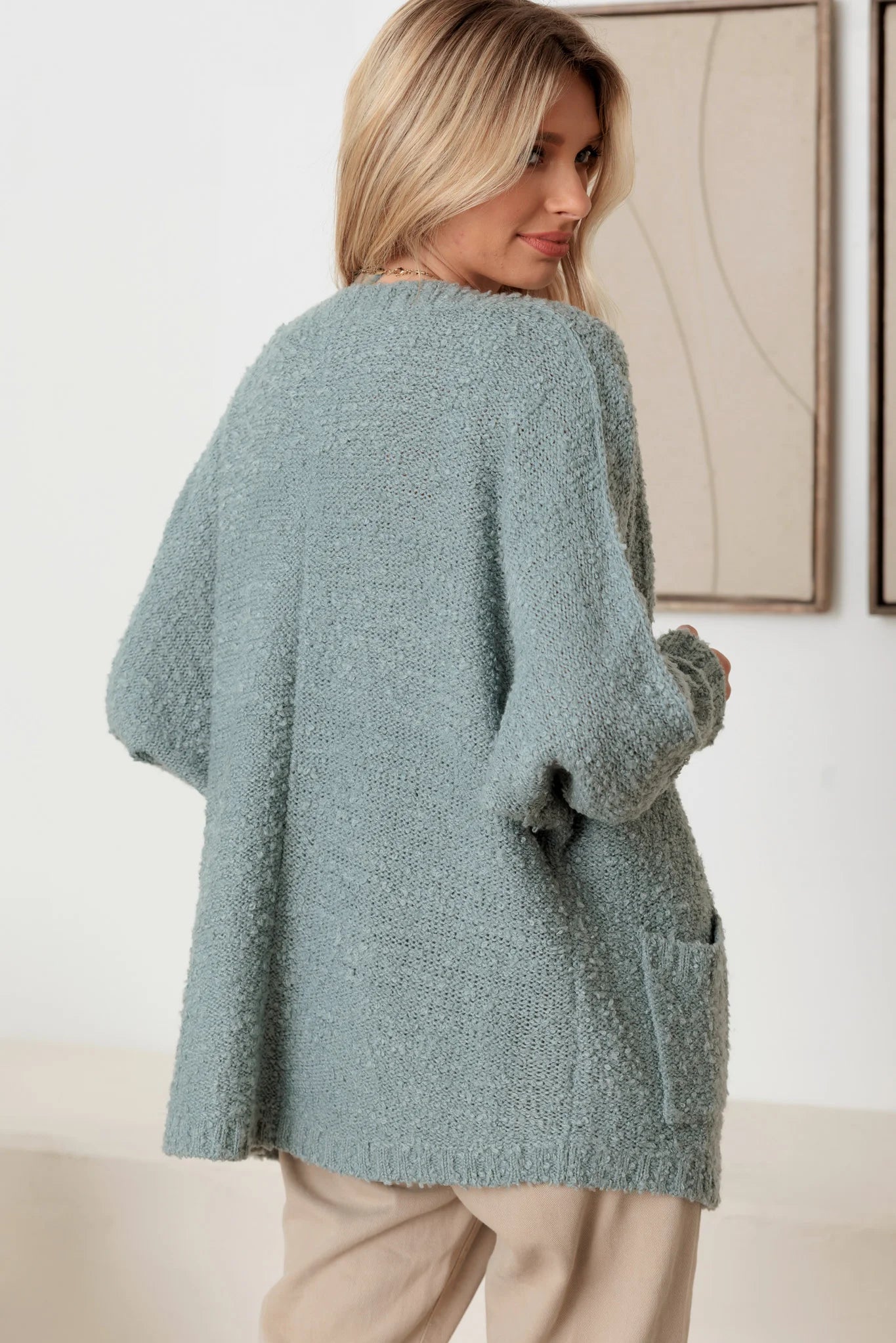 Knit Textured Two Pocket Open Front Cardigan