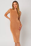 Padded Cap Sleeve Shimmer Midi Dress