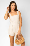 Sleeveless Ivory Pleated Romper - Tasha Apparel Wholesale