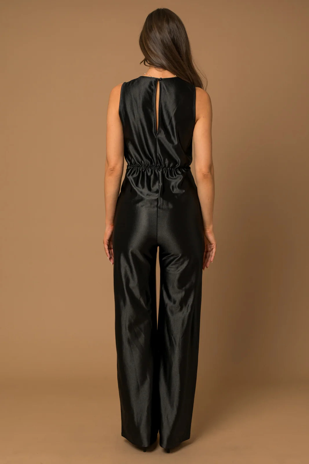 Satin Twisted Waist Wide Leg Sleeveless Jumpsuit