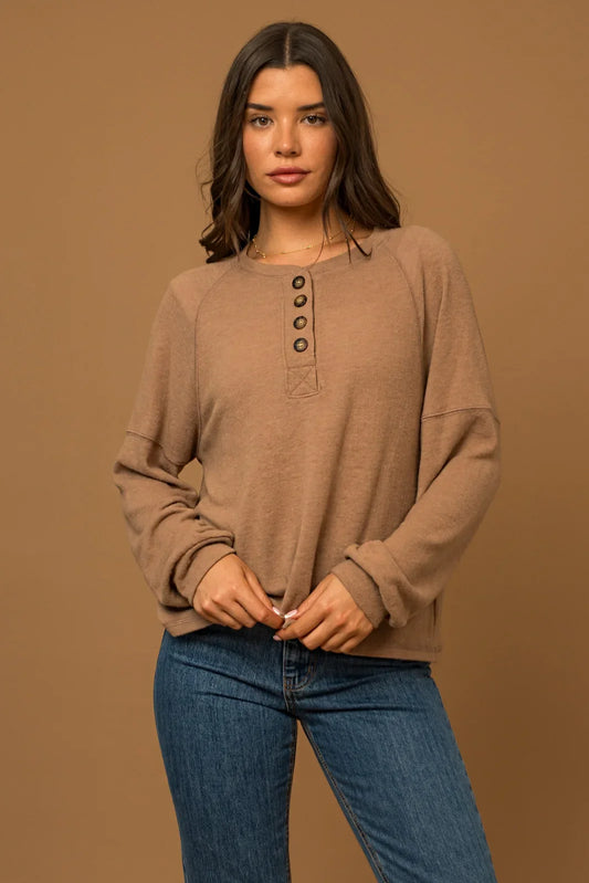 Soft Front Button Long Sleeve Top