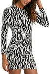 Zebra Print Long Sleeve Crew Neckline Mini Dress - Tasha Apparel Wholesale