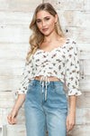 Floral Print Ruched Front Adjustable Tie Crop Top - Tasha Apparel Wholesale