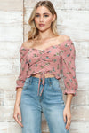 Floral Print Ruched Front Adjustable Tie Crop Top - Tasha Apparel Wholesale