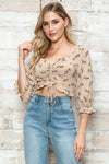 Floral Print Ruched Front Adjustable Tie Crop Top - Tasha Apparel Wholesale