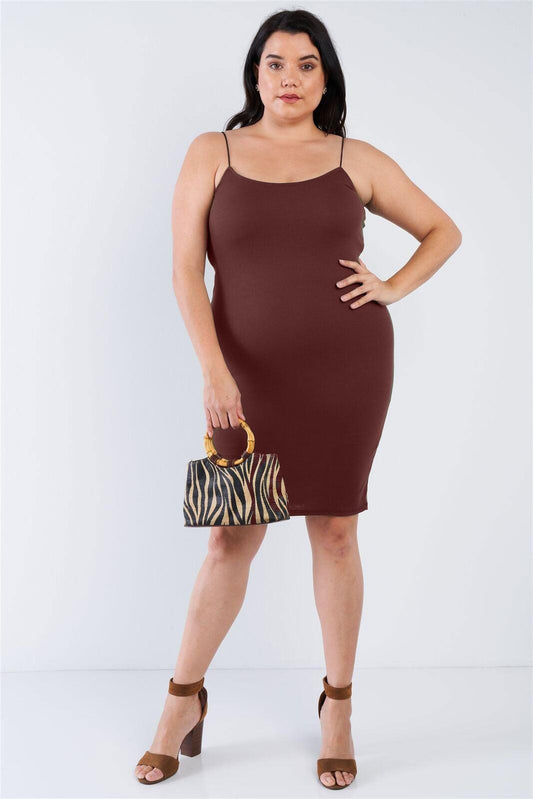 Junior Plus Size Burgundy Ribbed Knit Tank Midi Dress - Tasha Apparel Wholesale