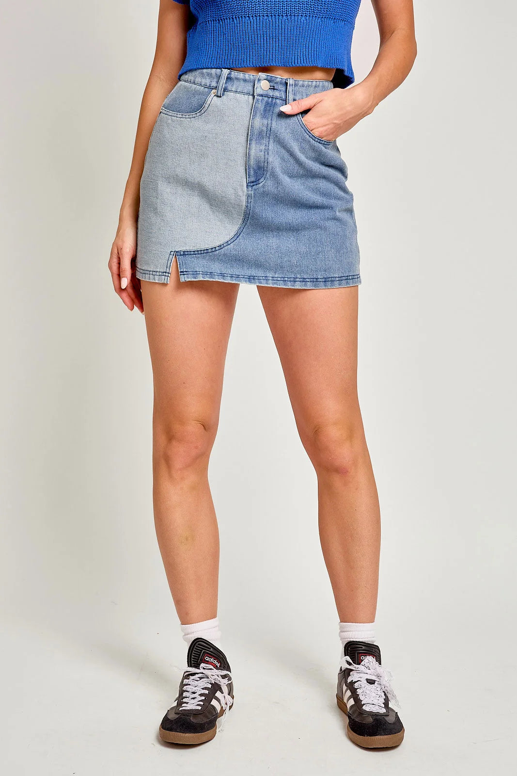 Reversed Block Mini Denim Skirt