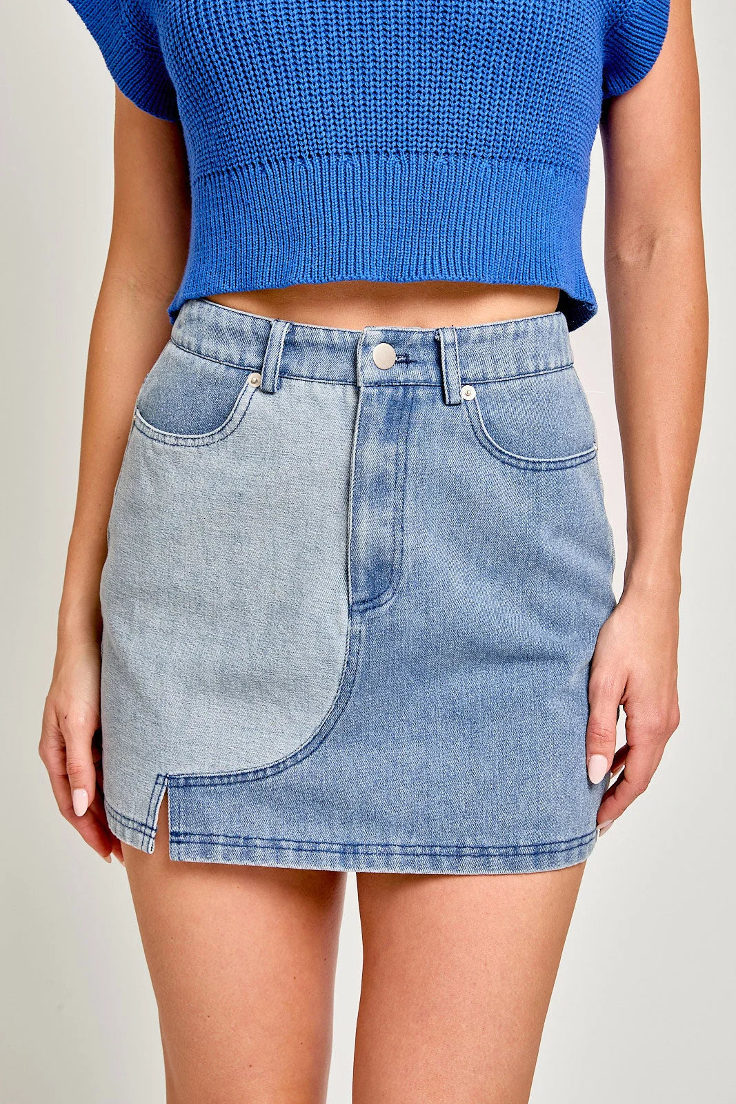 Reversed Block Mini Denim Skirt