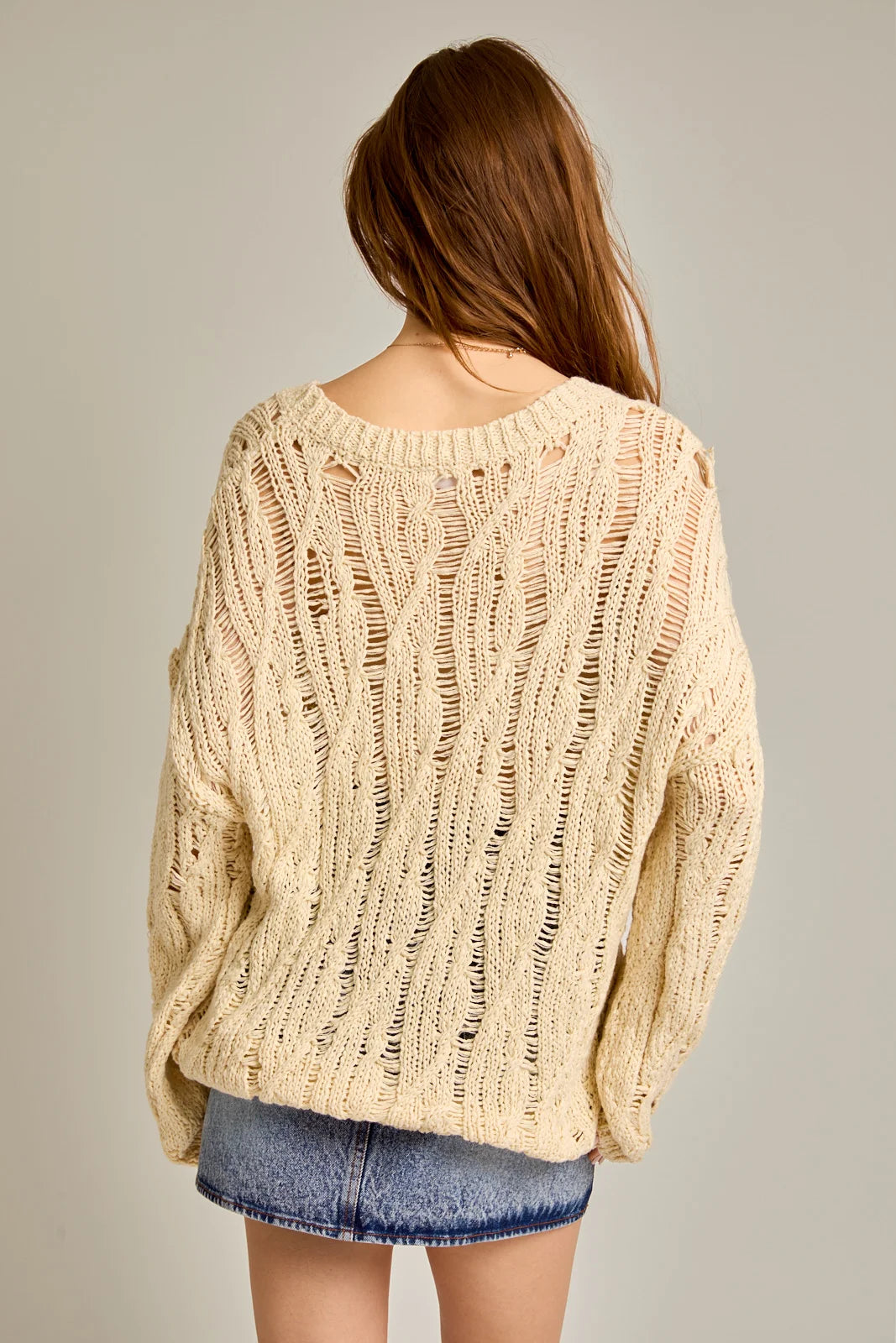 Crochet Long Sleeve Round Neckline Relax Sweater