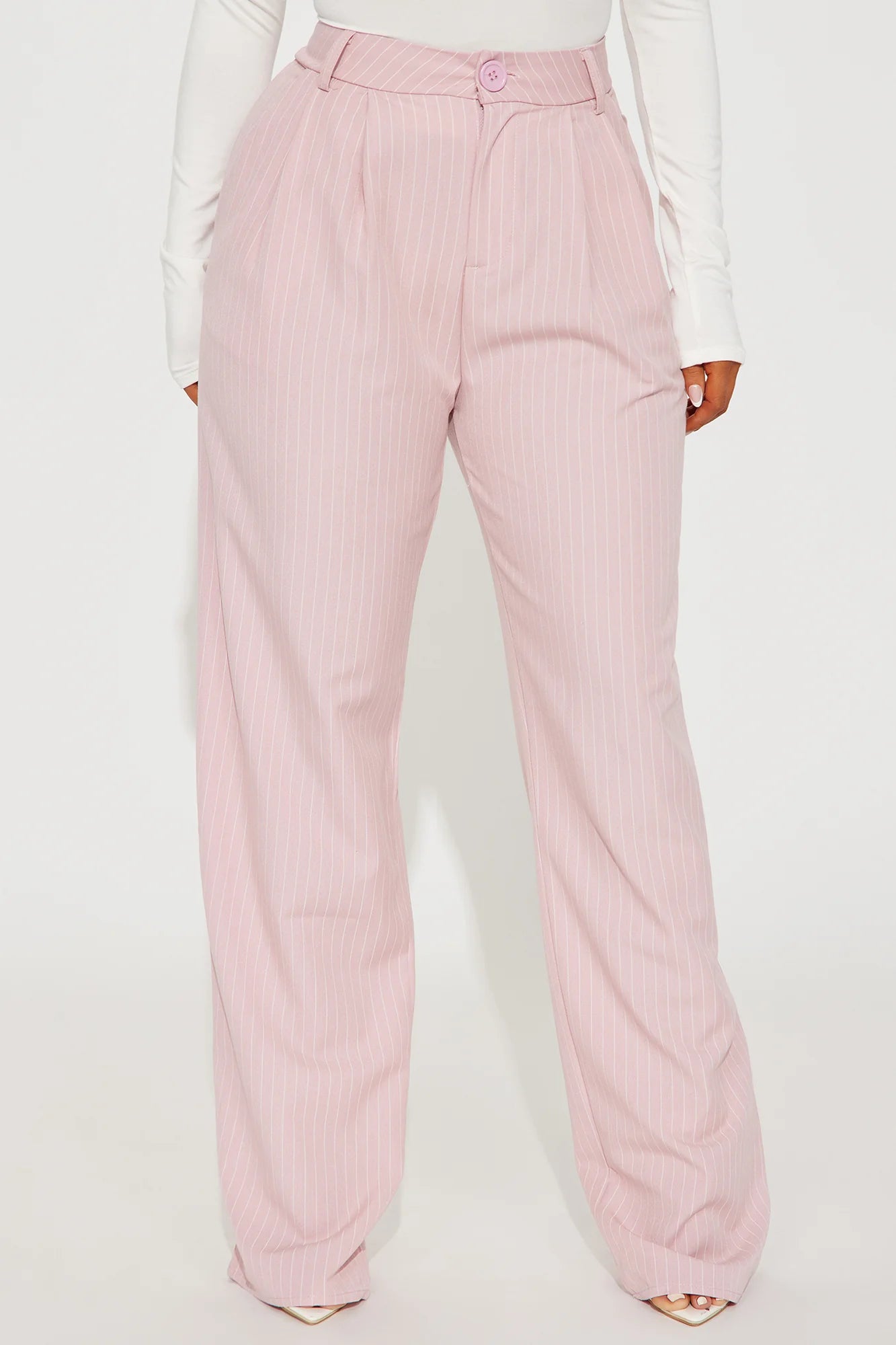 High-Waisted Pinstripe Wide Leg Trousers - Tasha Apparel Wholesale