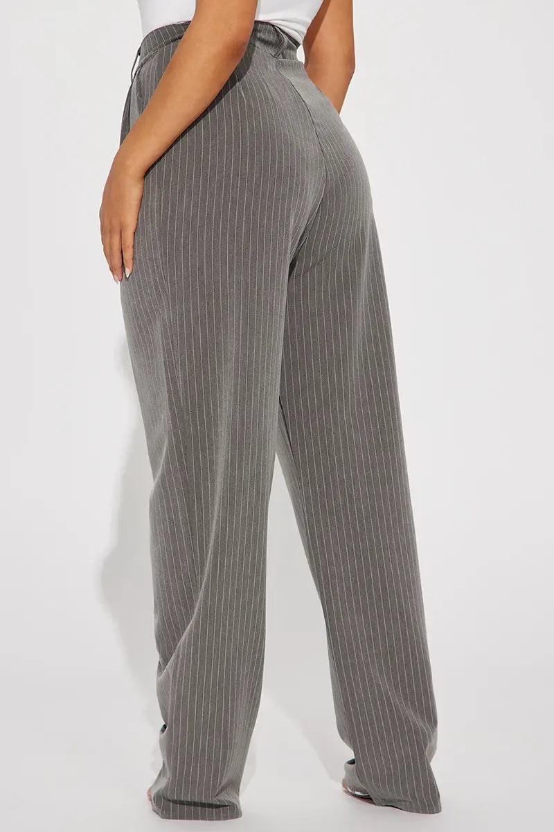 High-Waisted Pinstripe Wide Leg Trousers - Tasha Apparel Wholesale