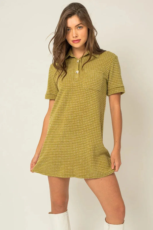 Short Sleeve Collar Button Down Knit Mini Dress - Tasha Apparel Wholesale