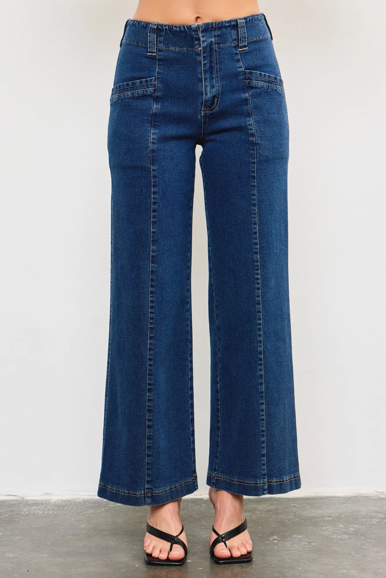 Mid Waist Wide Leg Two Long Pocket Jeans