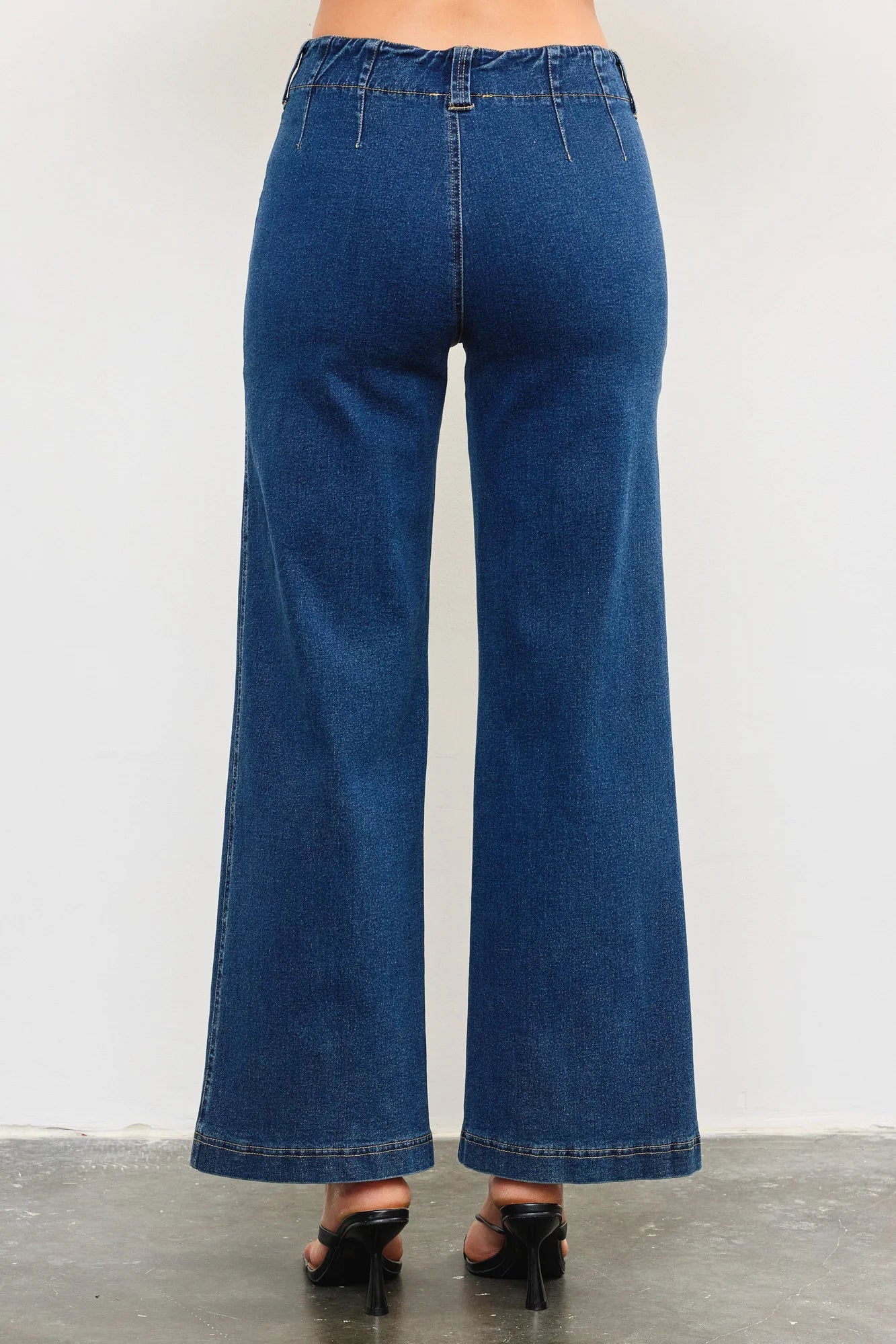 Mid Waist Wide Leg Two Long Pocket Jeans