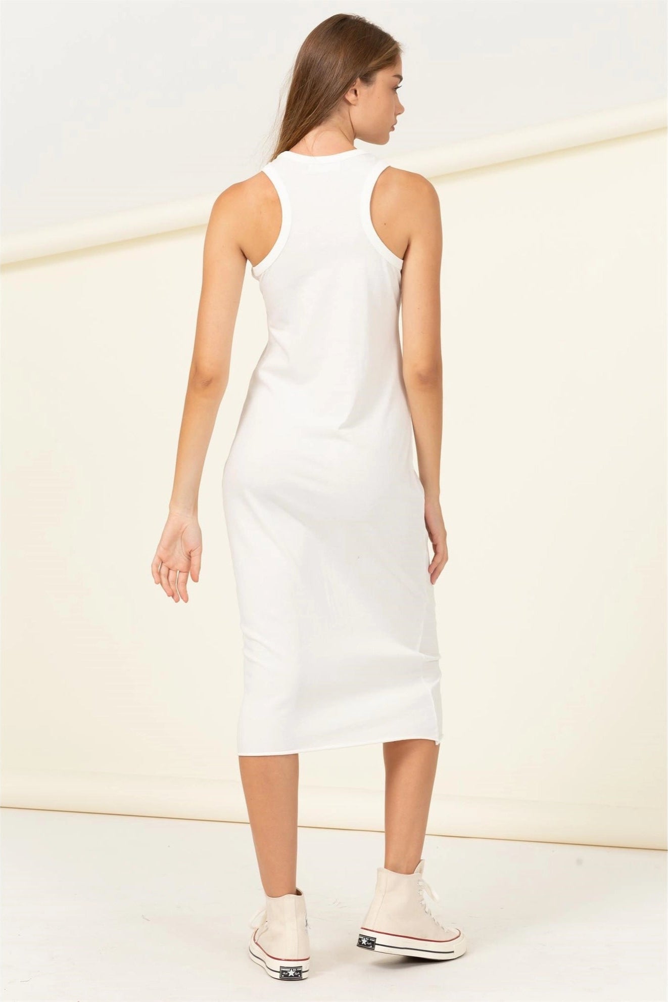 Cotton Tank Round Neck Sleeveless Midi Dress