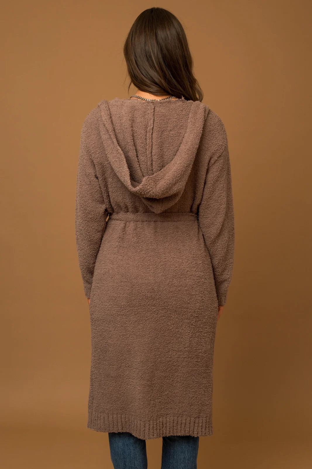 Hooded Front Pocket Long Belted Cardigan