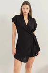 Sleek Collared Side Tie Cuffed Sleeves Wrap-Front Romper - Tasha Apparel Wholesale