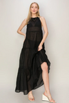 Tiered Semi Sheer Halter Neck Cover Up Maxi Dress