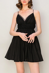 Romantic Lace-Trimmed Smocked Waist Wrap Front Mini Dress - Tasha Apparel Wholesale