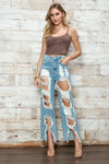 High Waisted Bleached Heavily Distressed Wide Leg Jeans - Tasha Apparel Wholesale