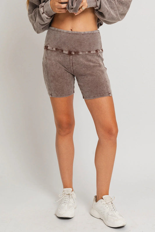 Mineral Wash Ribbed Tummy Control Biker Shorts