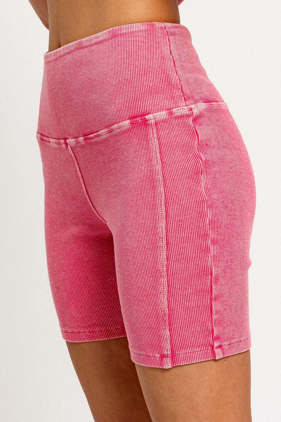 Mineral Wash Ribbed Tummy Control Biker Basic Shorts