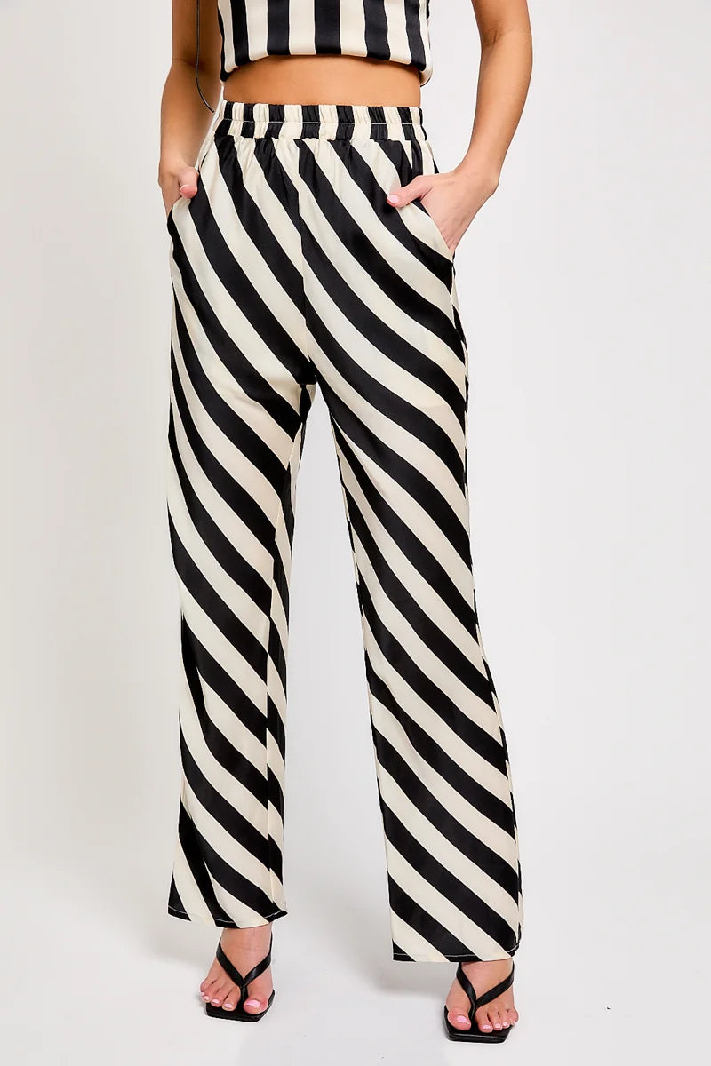 High waisted black and white striped pants best sale