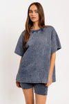 Short Sleeve Crew Neck Washed Oversized Basic Tunic Top